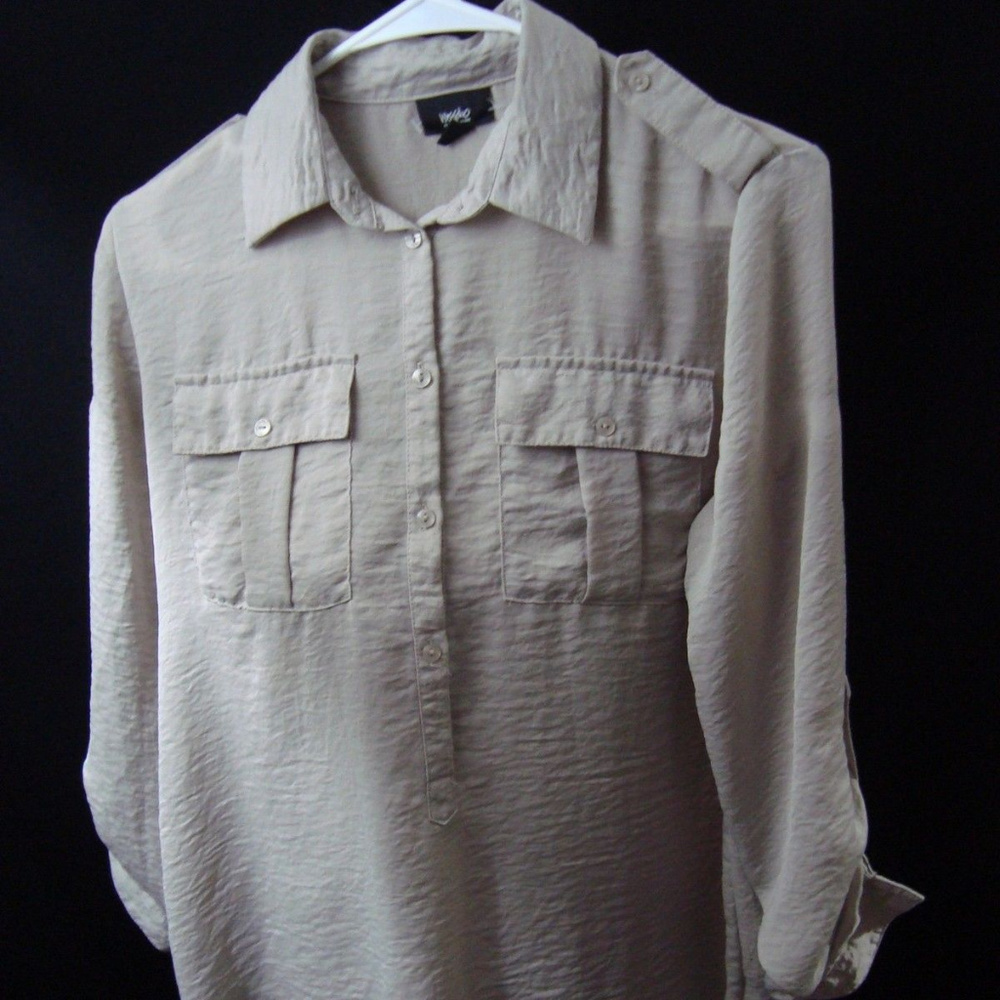 **Mossimo Beige Khaki Front Button Dressy Blouse